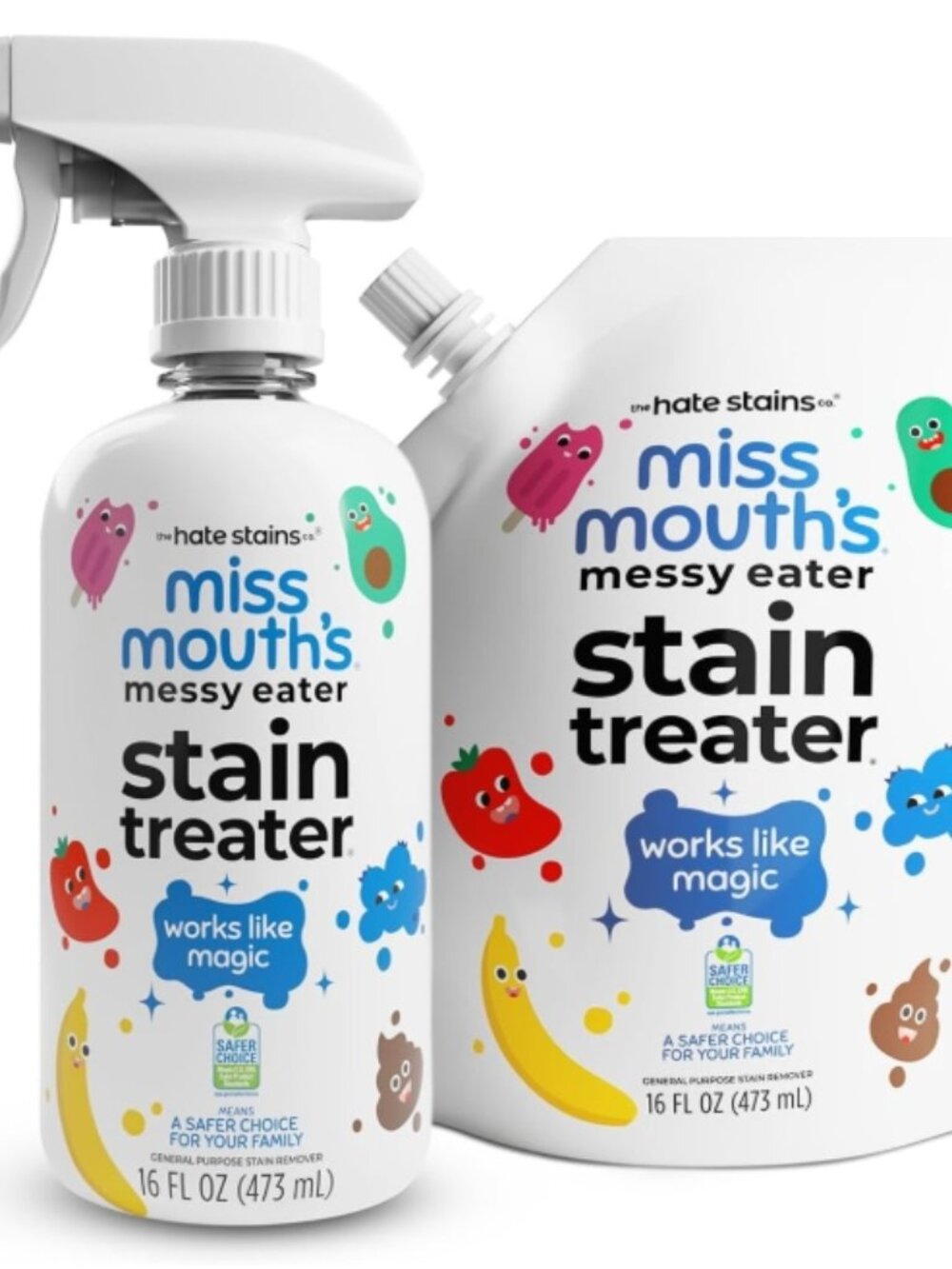 Miss Mouth's Messy Eater Stain Treater Bundle - 16oz Spray and 16oz Refill Pouch